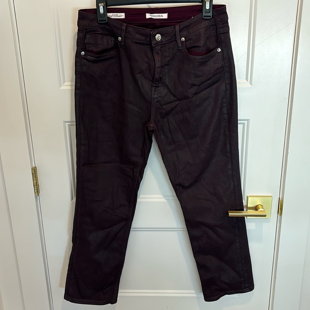 Cropped flare waxed denim